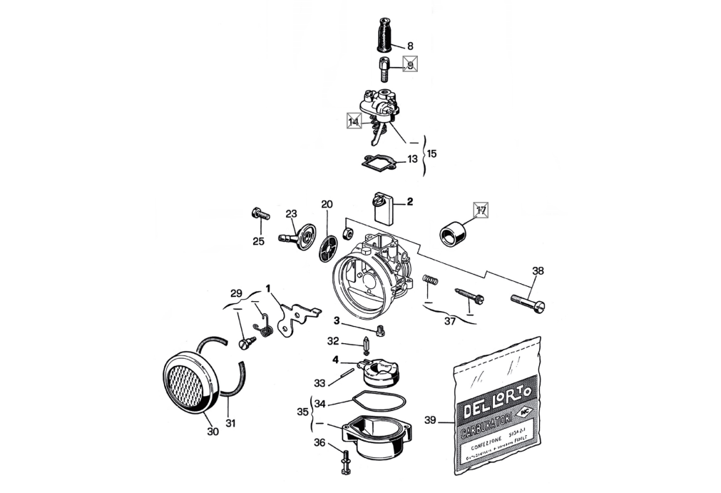 Exploded view Carburateuronderdelen Dell'Orto (2152) - Cilinderpakkingset